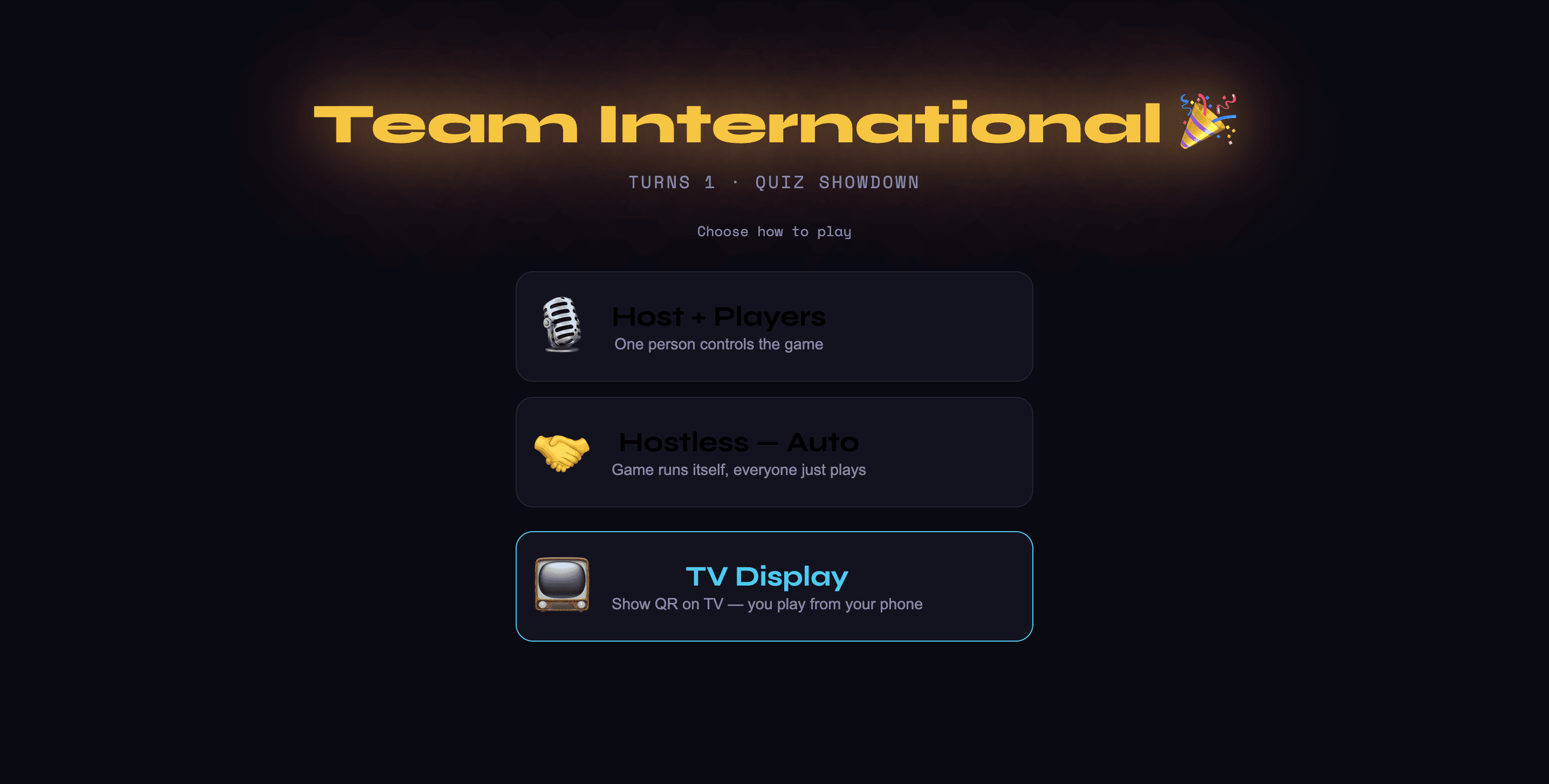 01 — Home screen · Mode selection